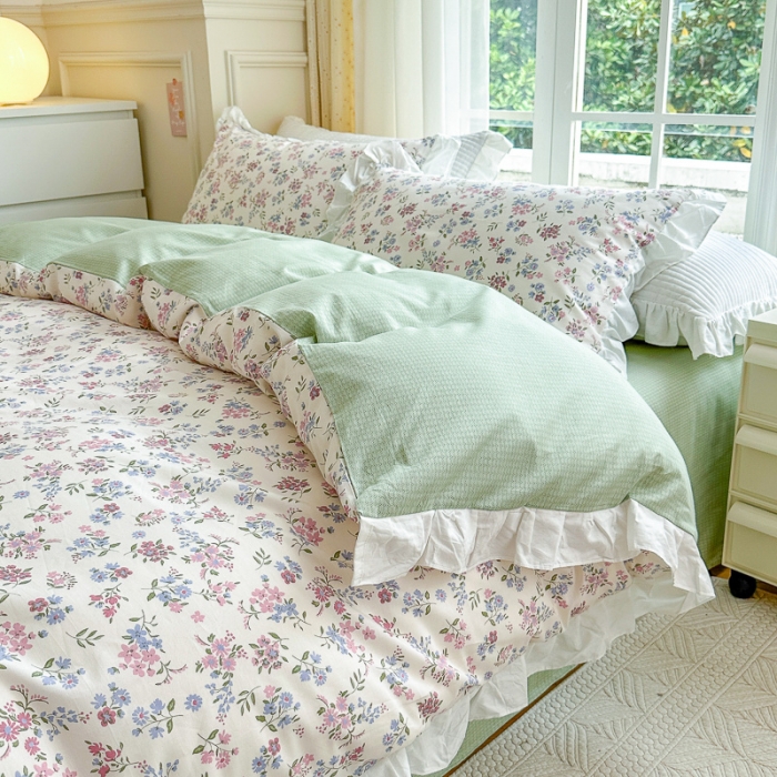 91家纺网 家纺一手货源 找家纺 清雅福 2024新款全棉13372韩版花边款系列单被套 花仙子