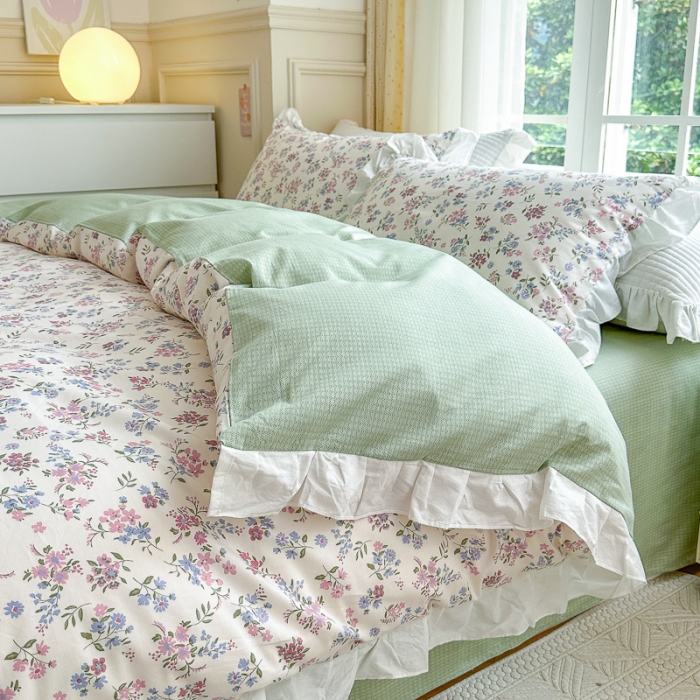 91家纺网 家纺一手货源 找家纺 清雅福 2024新款全棉13372韩版花边款系列单被套 花仙子