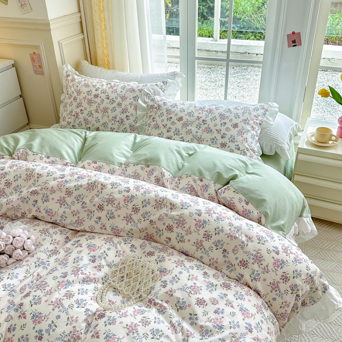 91家纺网 家纺一手货源 找家纺 清雅福 2024新款全棉13372韩版花边款系列单被套 花仙子