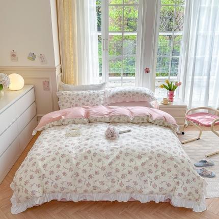 91家纺网 家纺一手货源 找家纺 清雅福 2024新款全棉13372韩版花边款系列单被套 柔香