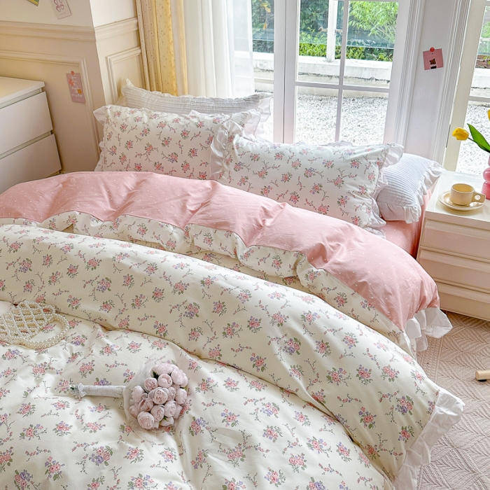 91家纺网 家纺一手货源 找家纺 清雅福 2024新款全棉13372韩版花边款系列单被套 柔香