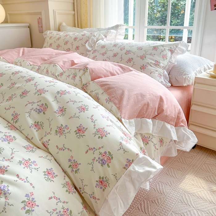 91家纺网 家纺一手货源 找家纺 清雅福 2024新款全棉13372韩版花边款系列单被套 柔香