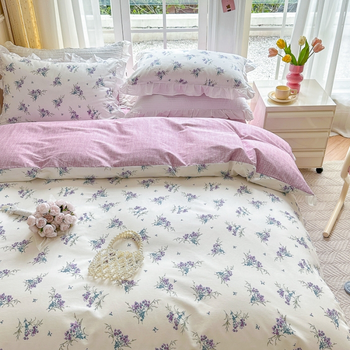 91家纺网 家纺一手货源 找家纺 清雅福 2024新款全棉13372韩版花边款系列单被套 薰衣草