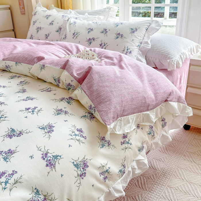 91家纺网 家纺一手货源 找家纺 清雅福 2024新款全棉13372韩版花边款系列单被套 薰衣草