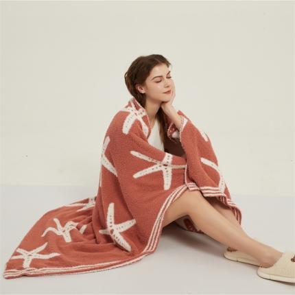 91家纺网 家纺一手货源 找家纺 暖绵绵2025新款半边绒针织毯-海星 西瓜红