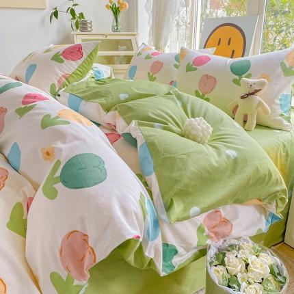 N先生 全棉13372卡通小清新系列四件套（提供买家秀）五彩郁金香