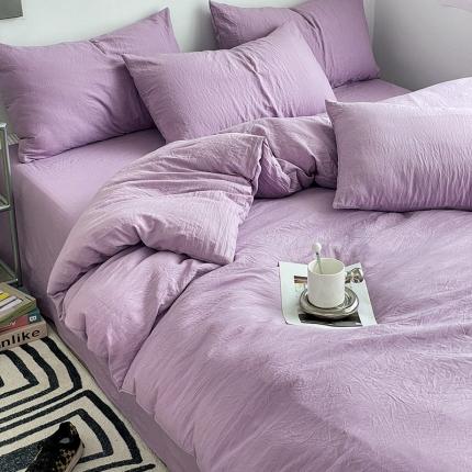 优选 2024新款日系超柔水洗棉纯色床单款床笠四件套 奶紫色