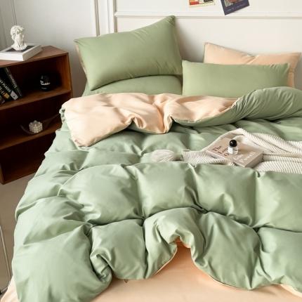 （总）棠颂 2023春夏新款水洗棉亲肤纯色双拼四件套