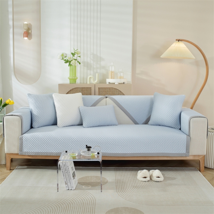 91家纺网 家纺一手货源 找家纺 共鸣沙发垫 2023新款 凉豆豆沙发垫三人位 凉豆豆蓝色
