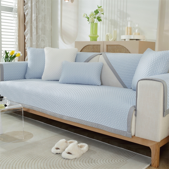 91家纺网 家纺一手货源 找家纺 共鸣沙发垫 2023新款 凉豆豆沙发垫三人位 凉豆豆蓝色