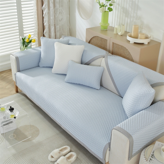 91家纺网 家纺一手货源 找家纺 共鸣沙发垫 2023新款 凉豆豆沙发垫三人位 凉豆豆蓝色