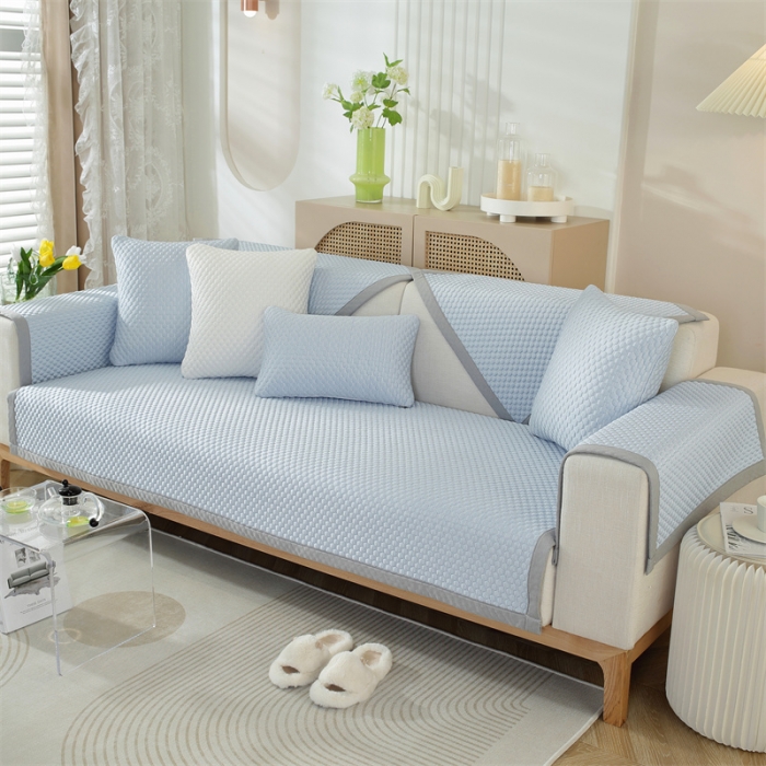 91家纺网 家纺一手货源 找家纺 共鸣沙发垫 2023新款 凉豆豆沙发垫三人位 凉豆豆蓝色