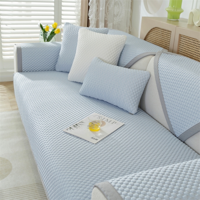91家纺网 家纺一手货源 找家纺 共鸣沙发垫 2023新款 凉豆豆沙发垫三人位 凉豆豆蓝色