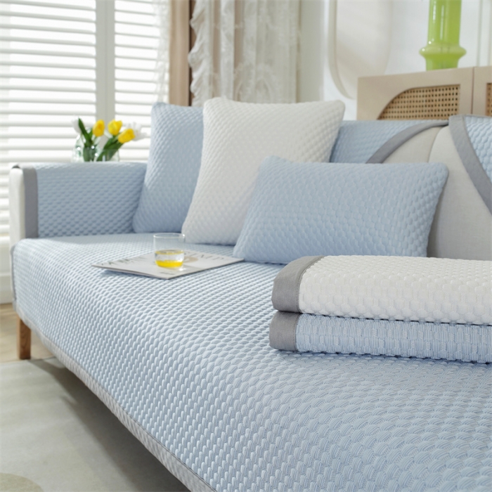 91家纺网 家纺一手货源 找家纺 共鸣沙发垫 2023新款 凉豆豆沙发垫三人位 凉豆豆蓝色