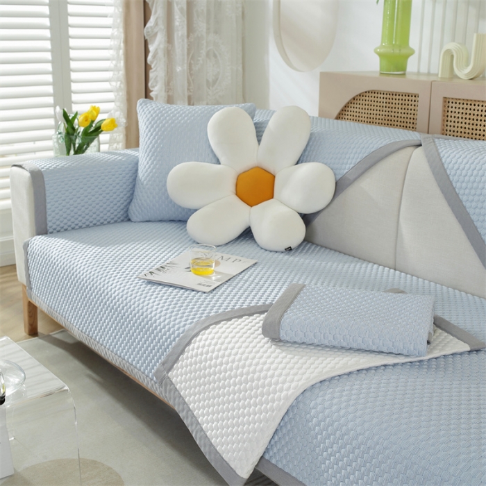 91家纺网 家纺一手货源 找家纺 共鸣沙发垫 2023新款 凉豆豆沙发垫三人位 凉豆豆蓝色