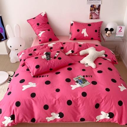 91家纺网 家纺一手货源 找家纺 桃子 2023新款少女甜酷风兔子纯棉印花系列四件套（持续上新中） 纯棉-波点兔粉