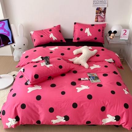 91家纺网 家纺一手货源 找家纺 桃子 2023新款少女甜酷风兔子纯棉印花系列四件套（持续上新中） 纯棉-甜酷兔黑