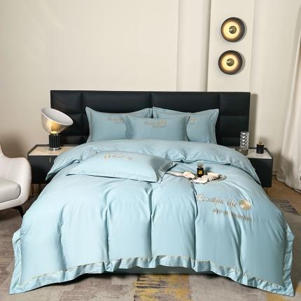 91家纺网 家纺一手货源 找家纺 （总）盛馨2023新款轻奢高支高密长绒棉全棉床单床笠刺绣四件套