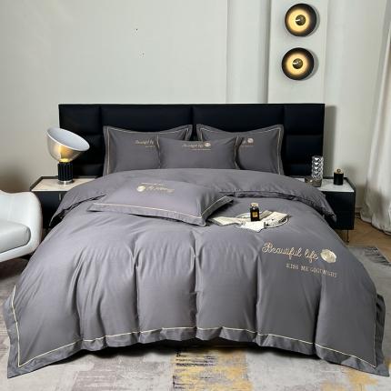 91家纺网 家纺一手货源 找家纺 （总）盛馨2023新款轻奢高支高密长绒棉全棉床单床笠刺绣四件套