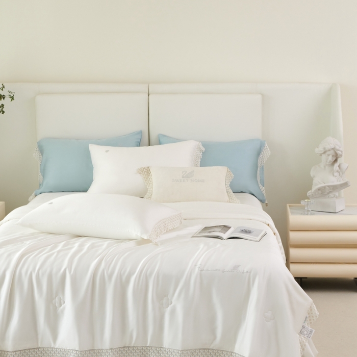 91家纺网 家纺一手货源 找家纺 榻尚家居 2023新款60支法式蕾丝天丝夏被四件套 法式 白