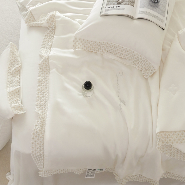 91家纺网 家纺一手货源 找家纺 榻尚家居 2023新款60支法式蕾丝天丝夏被四件套 法式 白