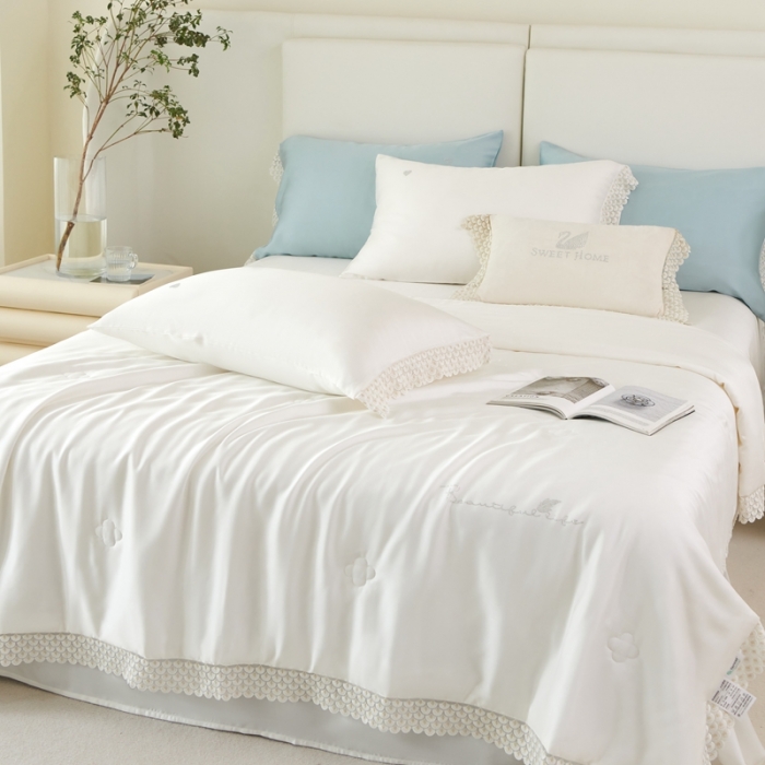 91家纺网 家纺一手货源 找家纺 榻尚家居 2023新款60支法式蕾丝天丝夏被四件套 法式 白