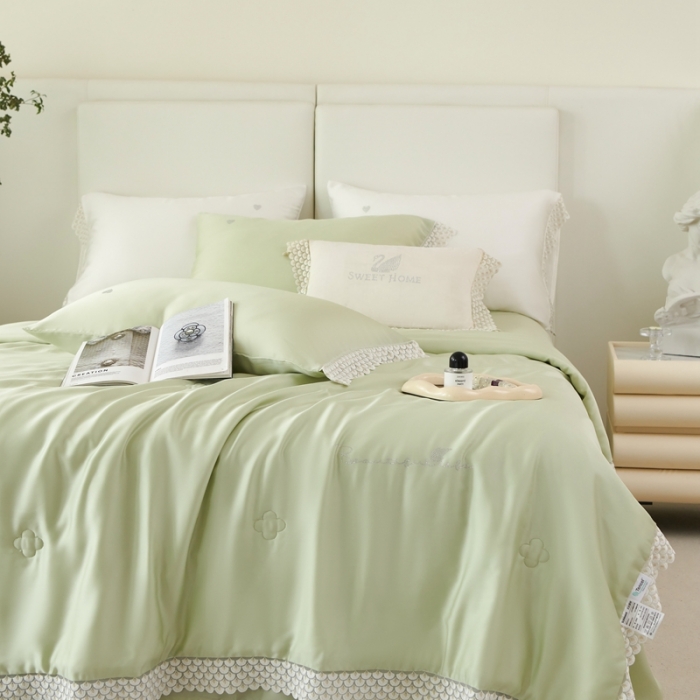 91家纺网 家纺一手货源 找家纺 榻尚家居 2023新款60支法式蕾丝天丝夏被四件套 法式 绿