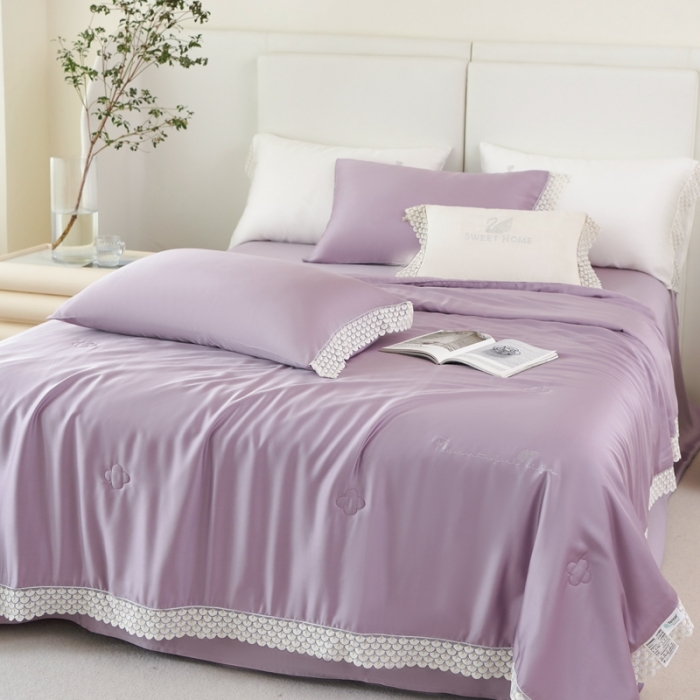 91家纺网 家纺一手货源 找家纺 榻尚家居 2023新款60支法式蕾丝天丝夏被四件套 法式 紫