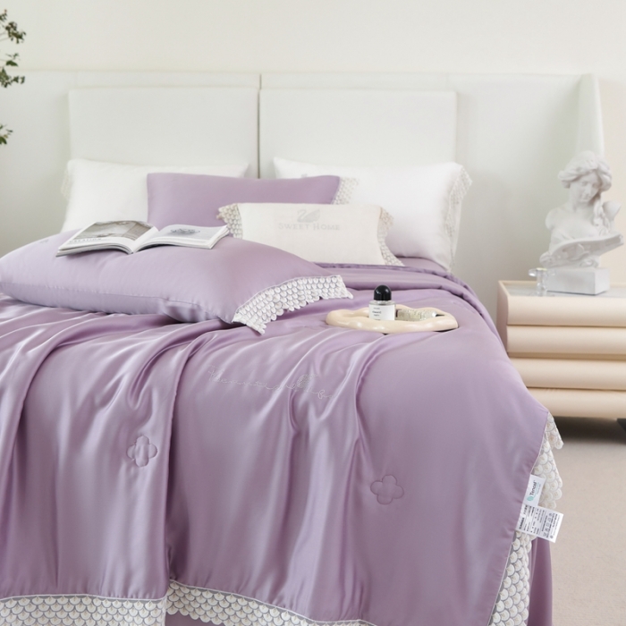 91家纺网 家纺一手货源 找家纺 榻尚家居 2023新款60支法式蕾丝天丝夏被四件套 法式 紫