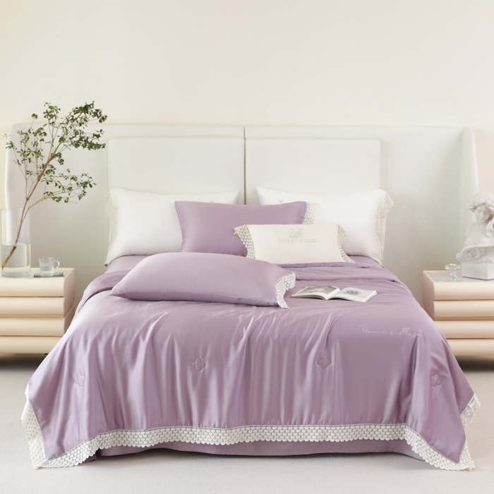 91家纺网 家纺一手货源 找家纺 榻尚家居 2023新款60支法式蕾丝天丝夏被四件套 法式 紫