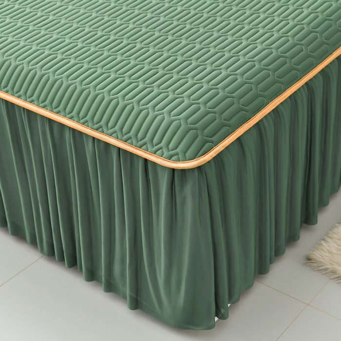 91家纺网 家纺一手货源 找家纺 民新 2023新款0.5加厚乳胶A类凉感丝乳胶床裙凉席 军绿