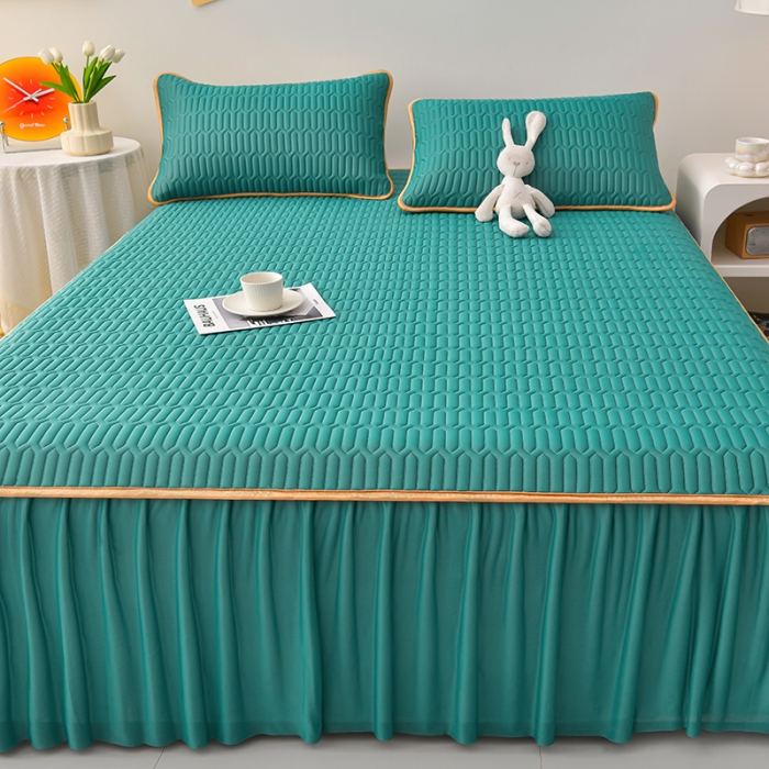 91家纺网 家纺一手货源 找家纺 民新 2024新款0.5加厚乳胶A类凉感丝乳胶床裙凉席 墨绿