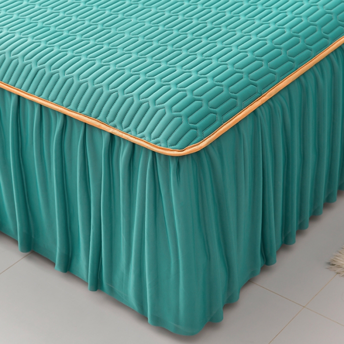 91家纺网 家纺一手货源 找家纺 民新 2024新款0.5加厚乳胶A类凉感丝乳胶床裙凉席 墨绿