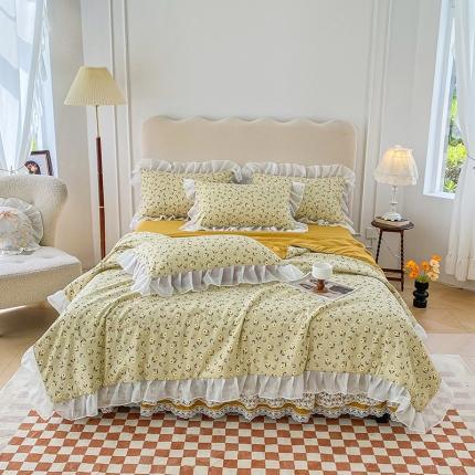 唐人居 2025新款印花水洗棉麻夏被四件套 彼岸花-黄