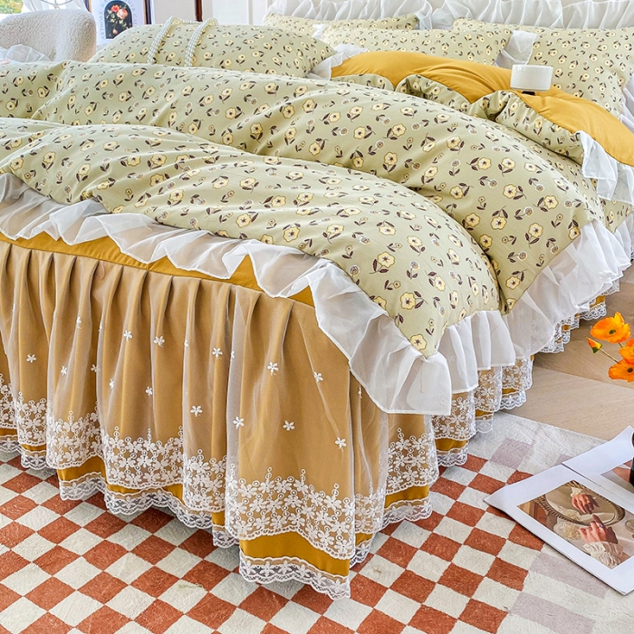 91家纺网 家纺一手货源 找家纺 唐人居 2025新款印花水洗棉麻夏被四件套 彼岸花-黄