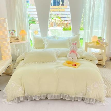 91家纺网 家纺一手货源 找家纺 唐人居 2025新款水洗棉麻花边款花香系列四件套 花香-浅果绿