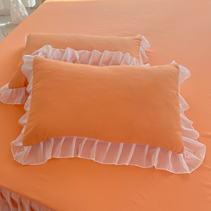 91家纺网 家纺一手货源 找家纺 唐人居 2025新款水洗棉麻花边款花香系列四件套 花香-橙