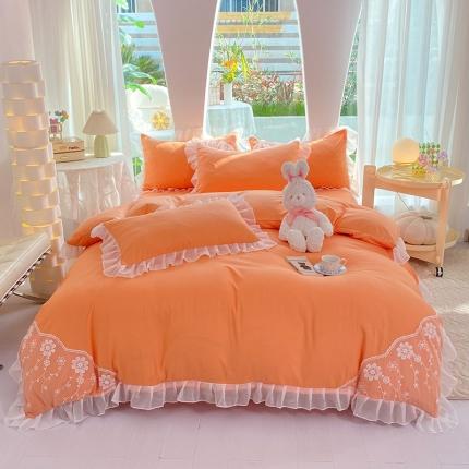 唐人居 2025新款水洗棉麻花边款花香系列四件套 花香-橙