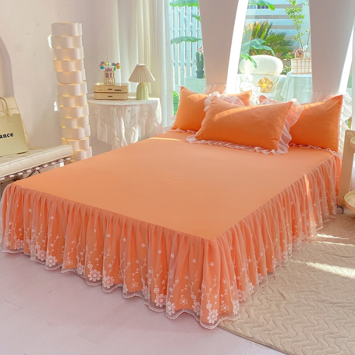 91家纺网 家纺一手货源 找家纺 唐人居 2025新款水洗棉麻花边款花香系列四件套 花香-橙