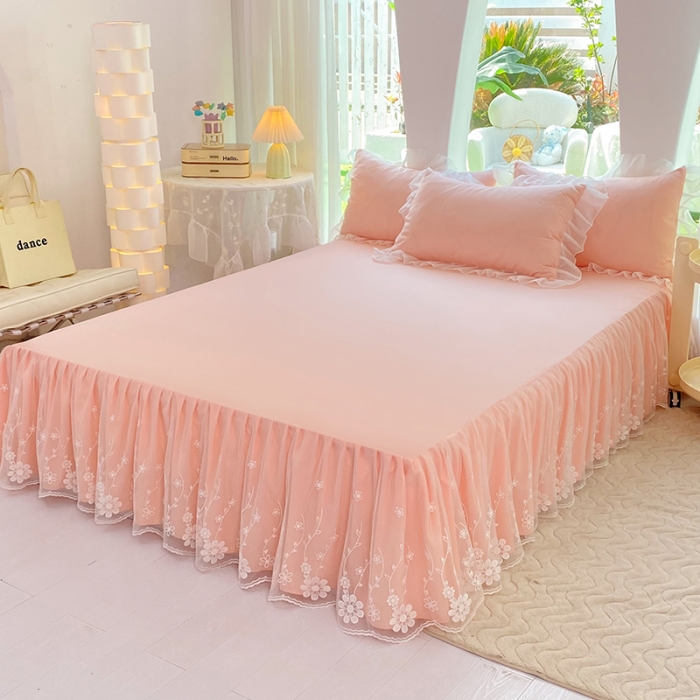 91家纺网 家纺一手货源 找家纺 唐人居 2025新款水洗棉麻花边款花香系列四件套 花香-淡粉