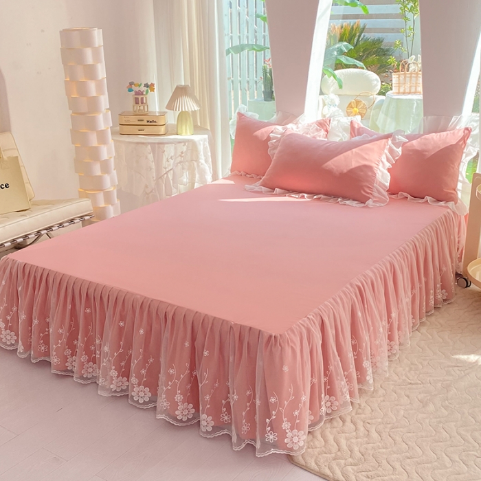 91家纺网 家纺一手货源 找家纺 唐人居 2025新款水洗棉麻花边款花香系列四件套 花香-公主粉