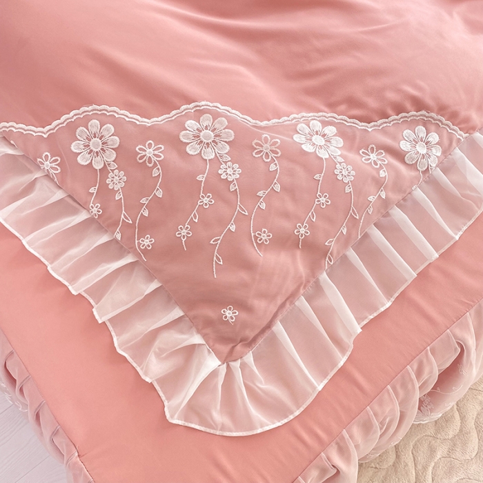 91家纺网 家纺一手货源 找家纺 唐人居 2025新款水洗棉麻花边款花香系列四件套 花香-公主粉