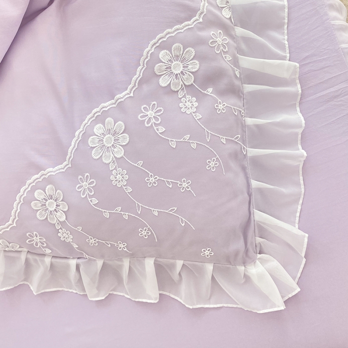 91家纺网 家纺一手货源 找家纺 唐人居 2025新款水洗棉麻花边款花香系列四件套 花香-梦幻紫