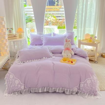 唐人居 2025新款水洗棉麻花边款花香系列四件套 花香-梦幻紫