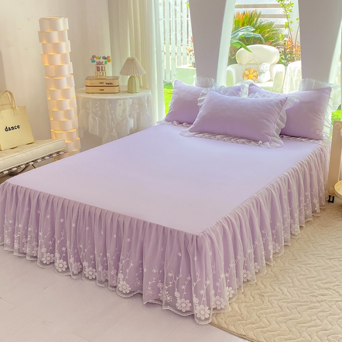 91家纺网 家纺一手货源 找家纺 唐人居 2025新款水洗棉麻花边款花香系列四件套 花香-梦幻紫