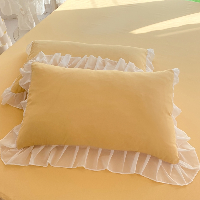 91家纺网 家纺一手货源 找家纺 唐人居 2025新款水洗棉麻花边款花香系列四件套 花香-奶黄