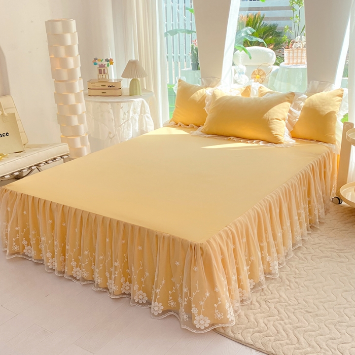 91家纺网 家纺一手货源 找家纺 唐人居 2025新款水洗棉麻花边款花香系列四件套 花香-奶黄