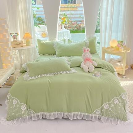 唐人居 2025新款水洗棉麻花边款花香系列四件套 花香-奶绿