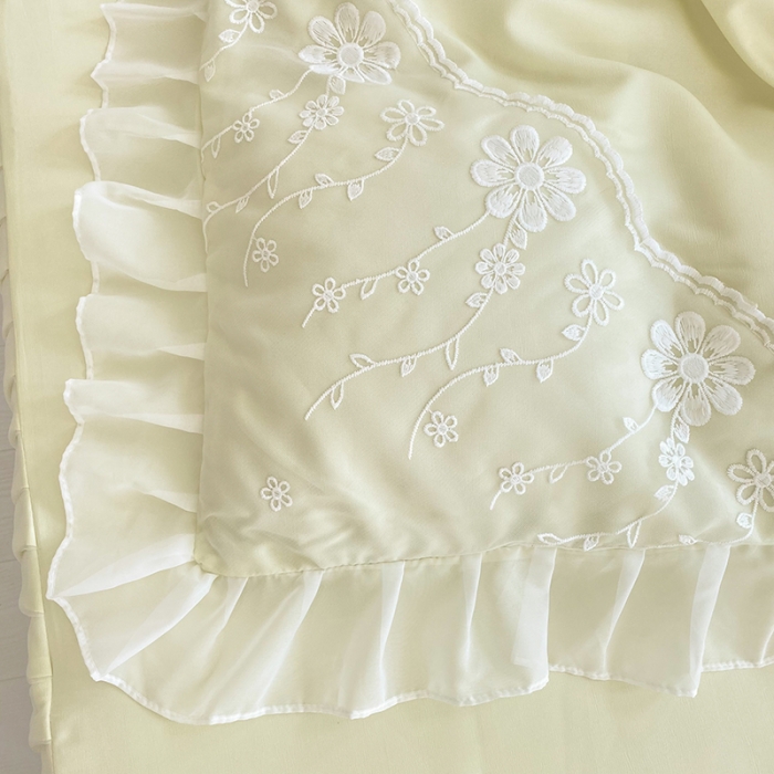 91家纺网 家纺一手货源 找家纺 唐人居 2025新款水洗棉麻花边款花香系列四件套 花香-浅果绿