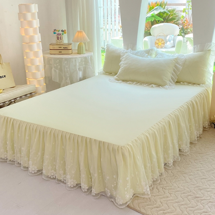 91家纺网 家纺一手货源 找家纺 唐人居 2025新款水洗棉麻花边款花香系列四件套 花香-浅果绿